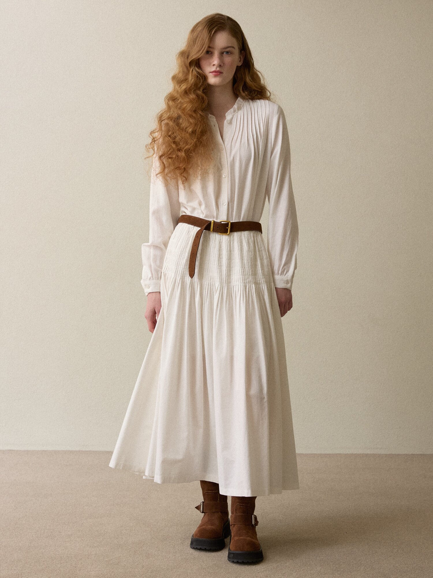 handmade wrinkle pin tuck skirt ivory