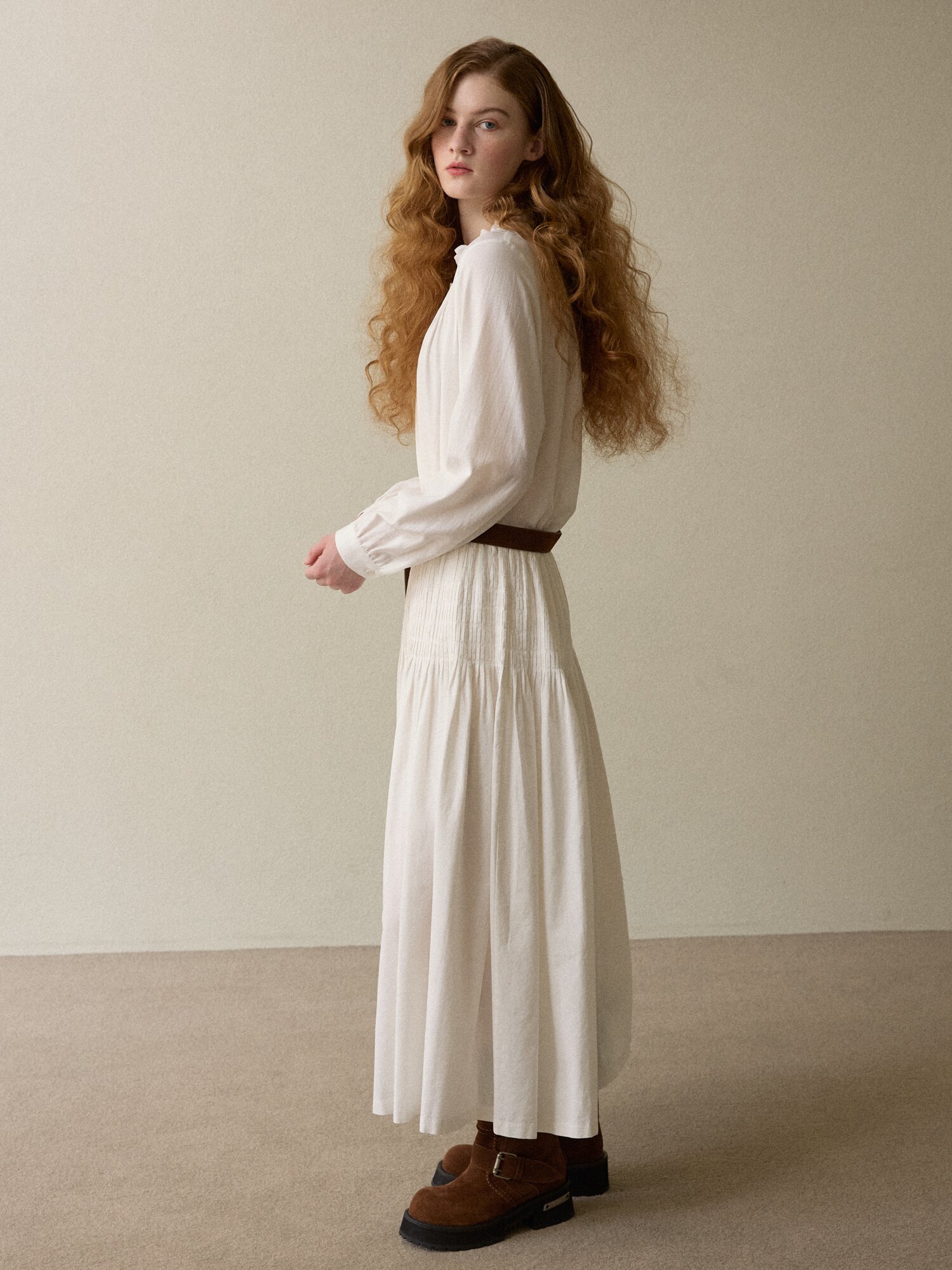 handmade wrinkle pin tuck skirt ivory