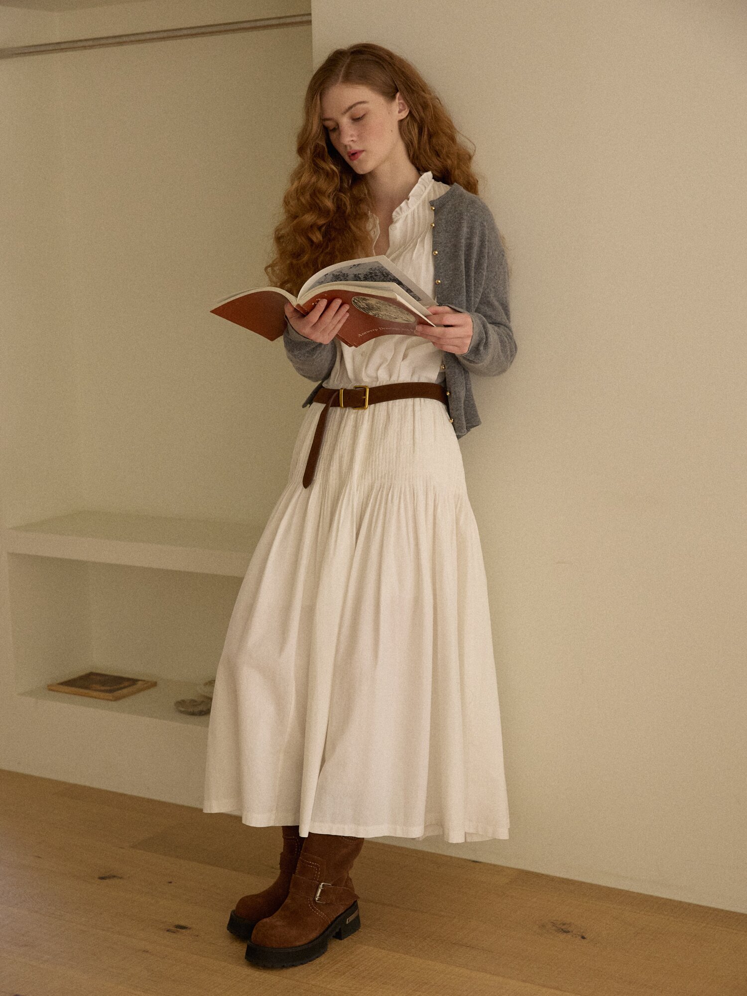 handmade wrinkle pin tuck skirt ivory