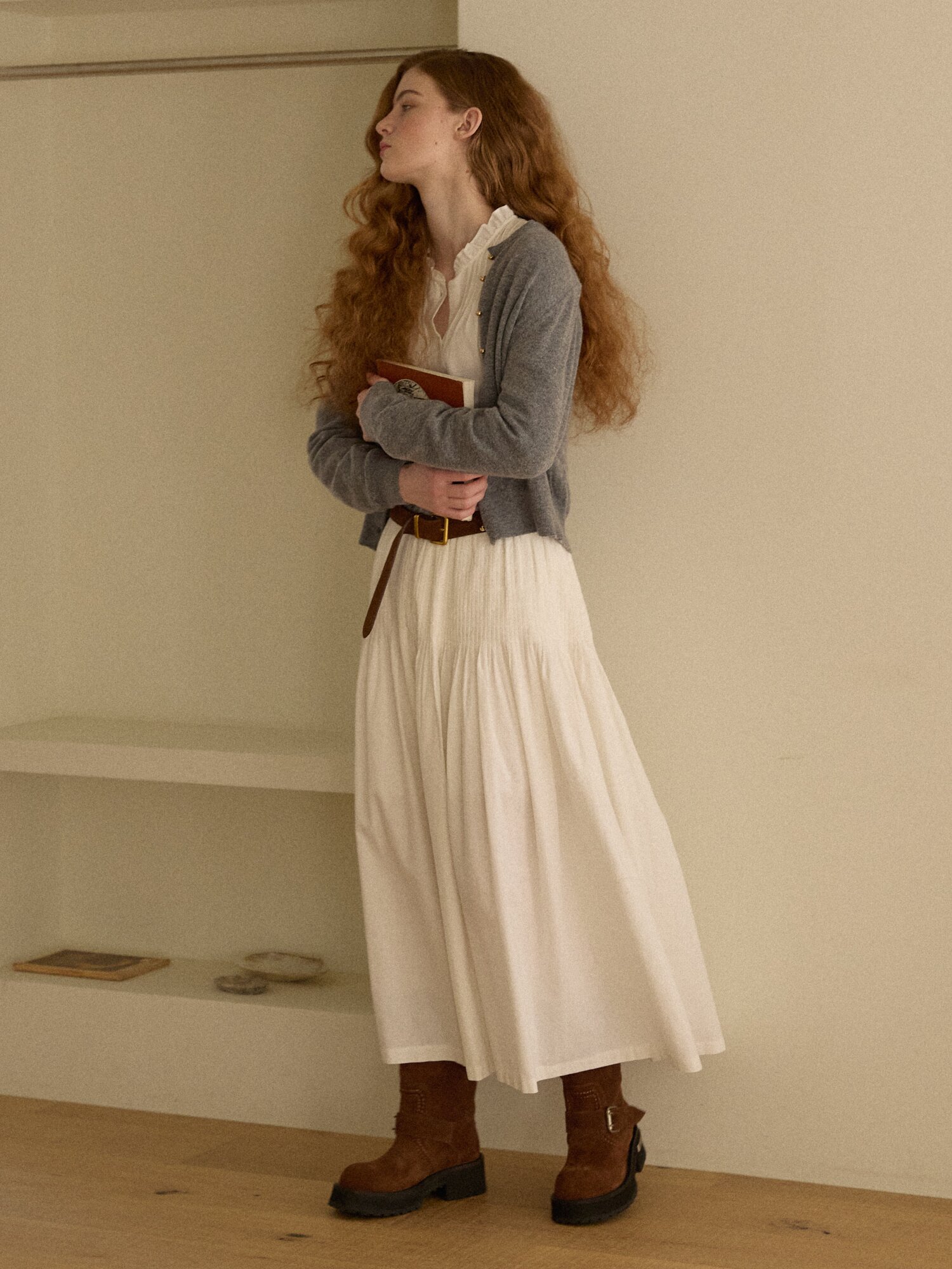 handmade wrinkle pin tuck skirt ivory