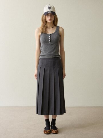 medium long pleated skirt deep gray