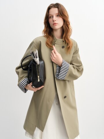 AR_Plaid cuffs half trench coat_2color