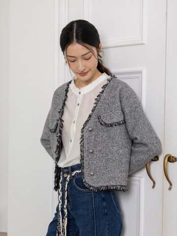 LS_Gray polka dot pocket jacket