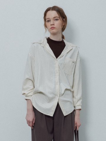 SIMPLE STRIPED LONG SHIRT_CREAM