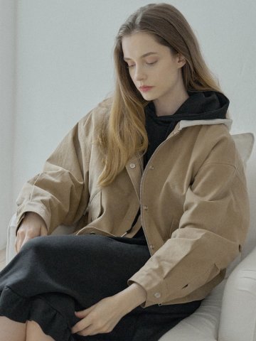 Quilted Liner Hooded Jumper - BEIGE