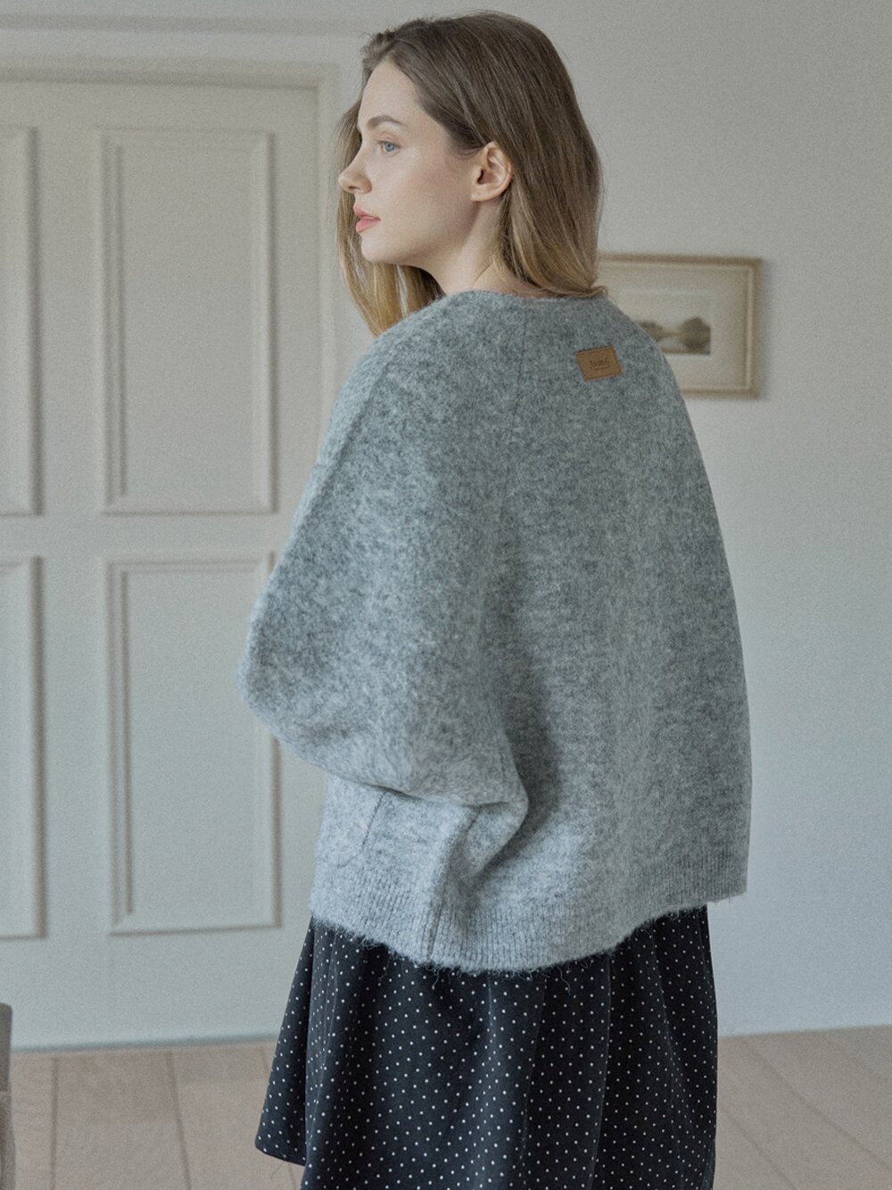 Round Neck Knit Cardigan - GREY