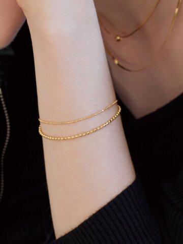(실버925_14k Gold plated) Willow 레이어드 두줄 은 팔찌 _2Color