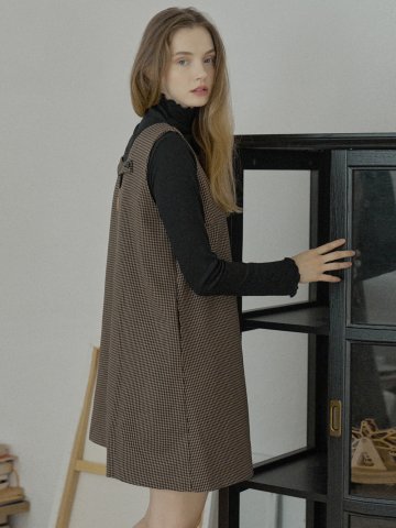 Swallow Pattern Sleeveless Dress - BROWN