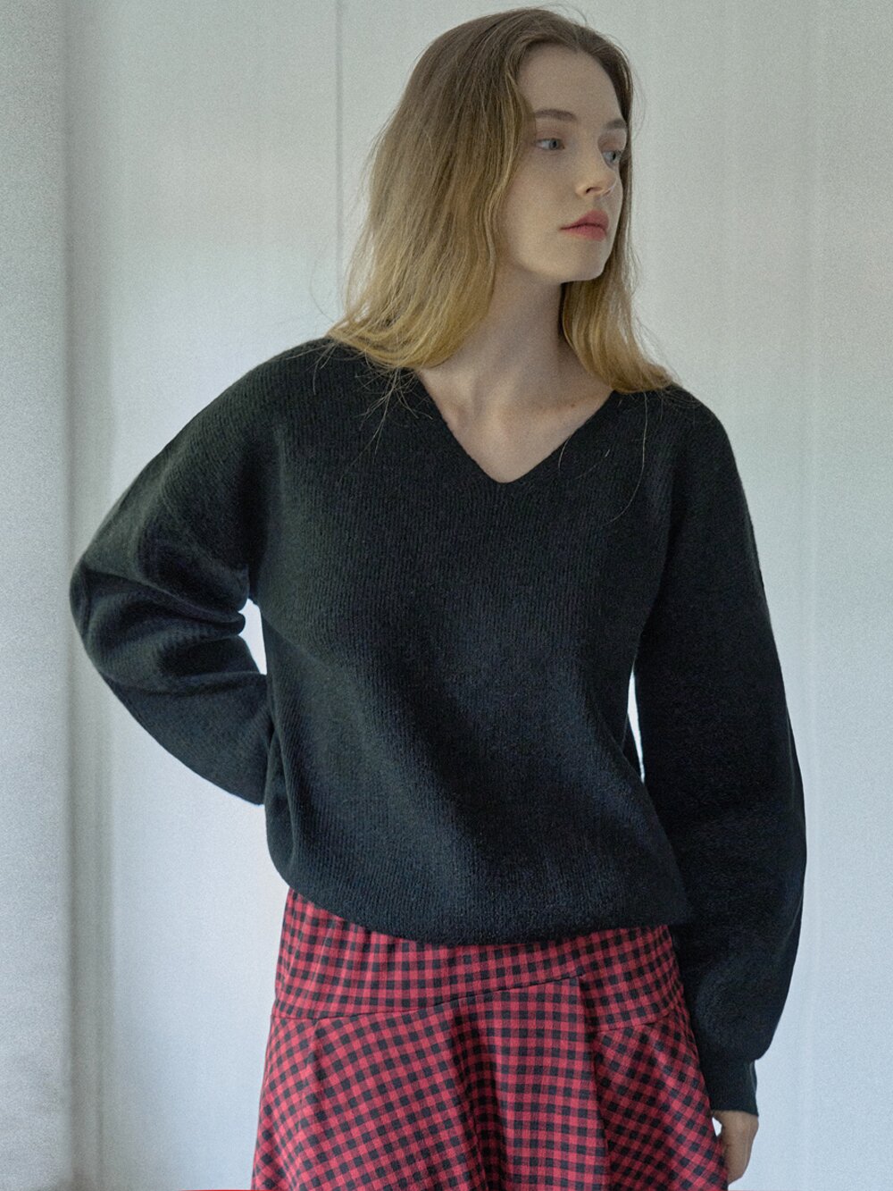 Unbalanced Check Skirt - RED