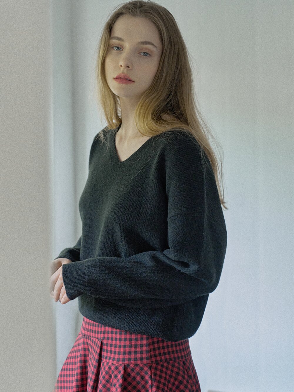 Unbalanced Check Skirt - RED
