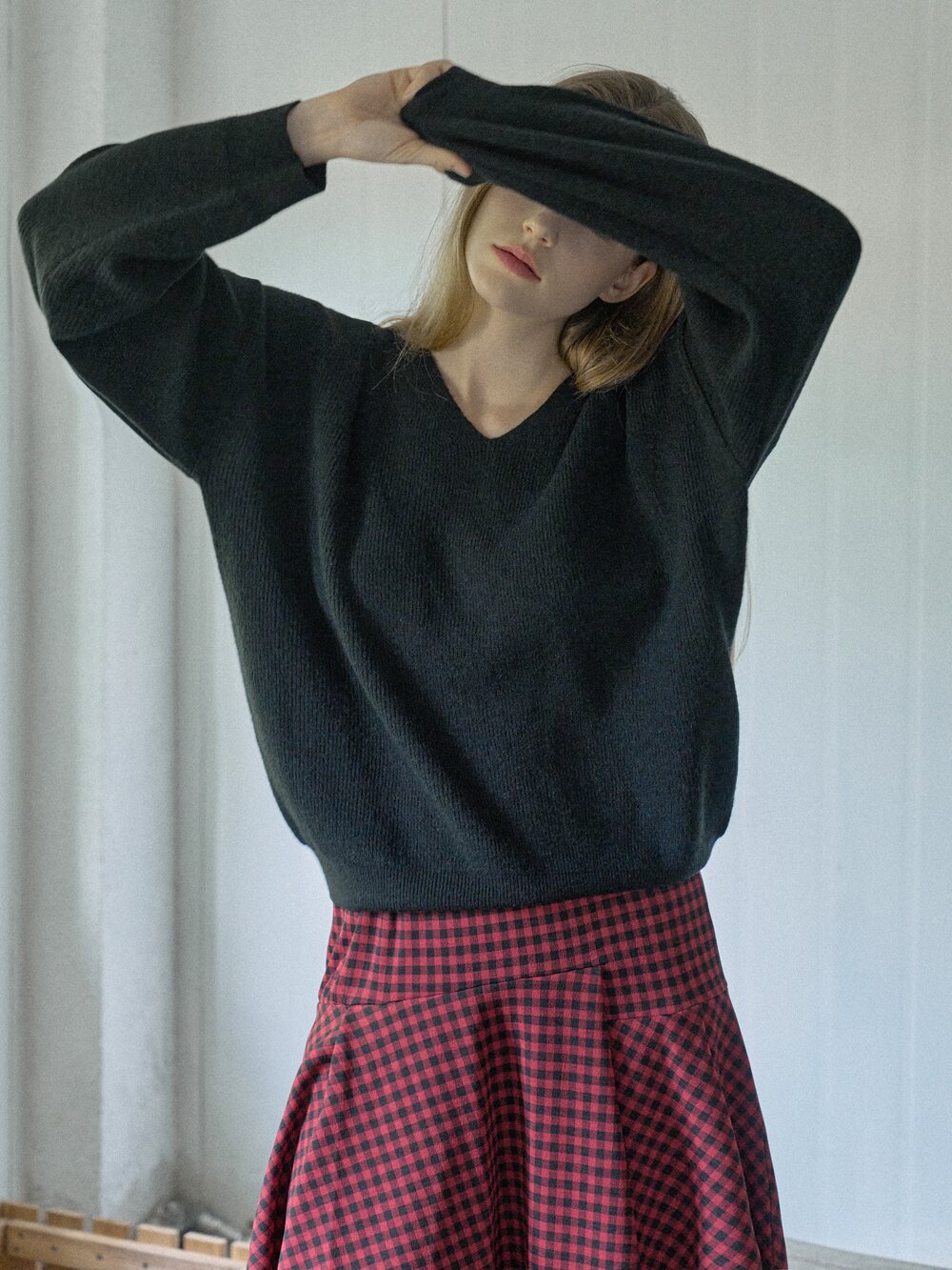 Unbalanced Check Skirt - RED
