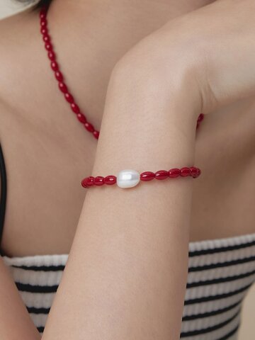 (925실버) Crimson Pearl 은 팔찌