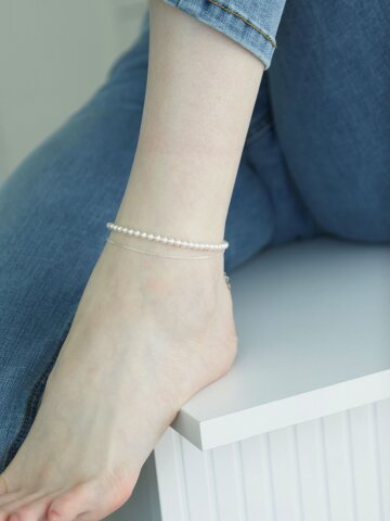 Swan 스와로브스키 진주 두줄 은 발찌 (925실버)