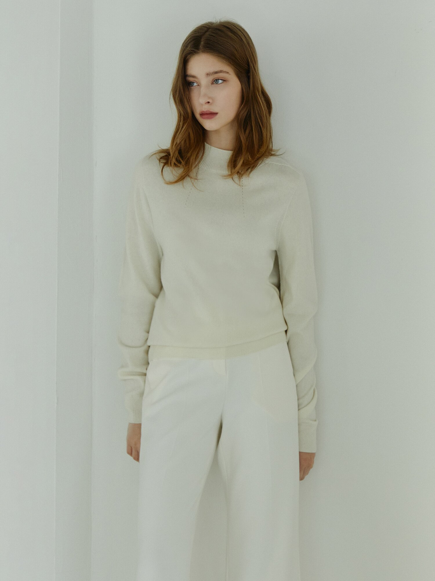 울 캐시미어 미들넥 풀오버 니트 (IVORY)