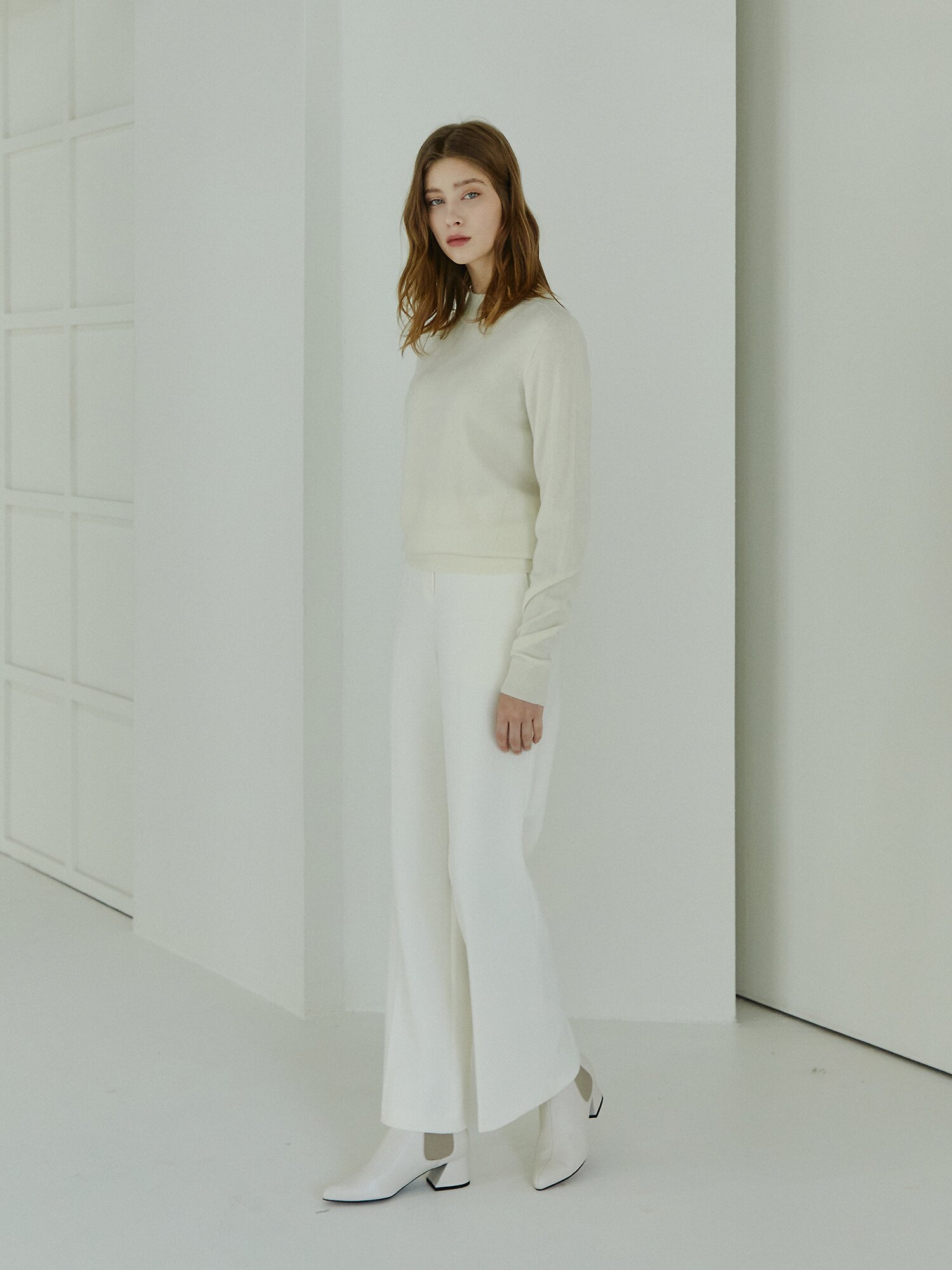 울 캐시미어 미들넥 풀오버 니트 (IVORY)