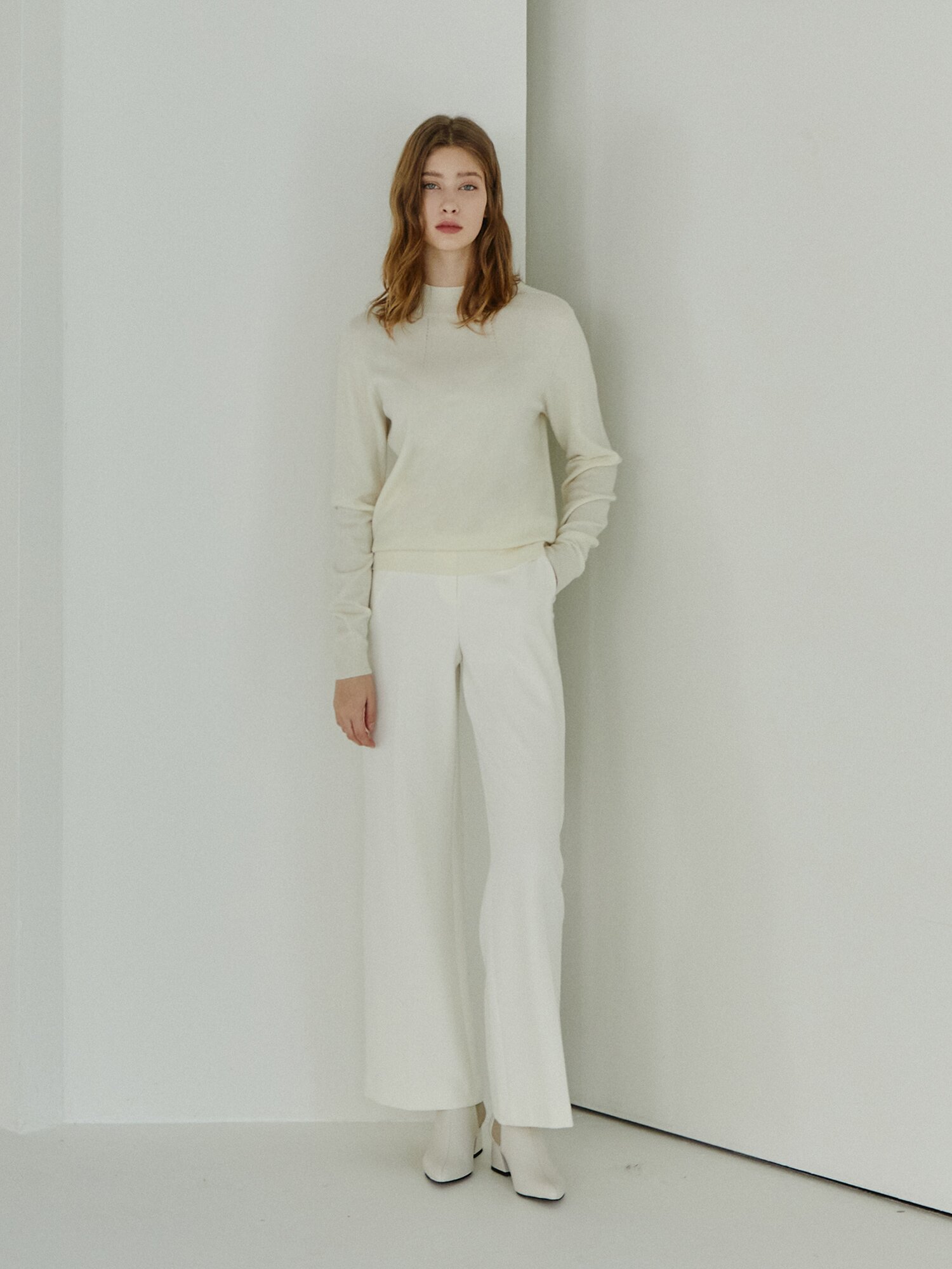 울 캐시미어 미들넥 풀오버 니트 (IVORY)