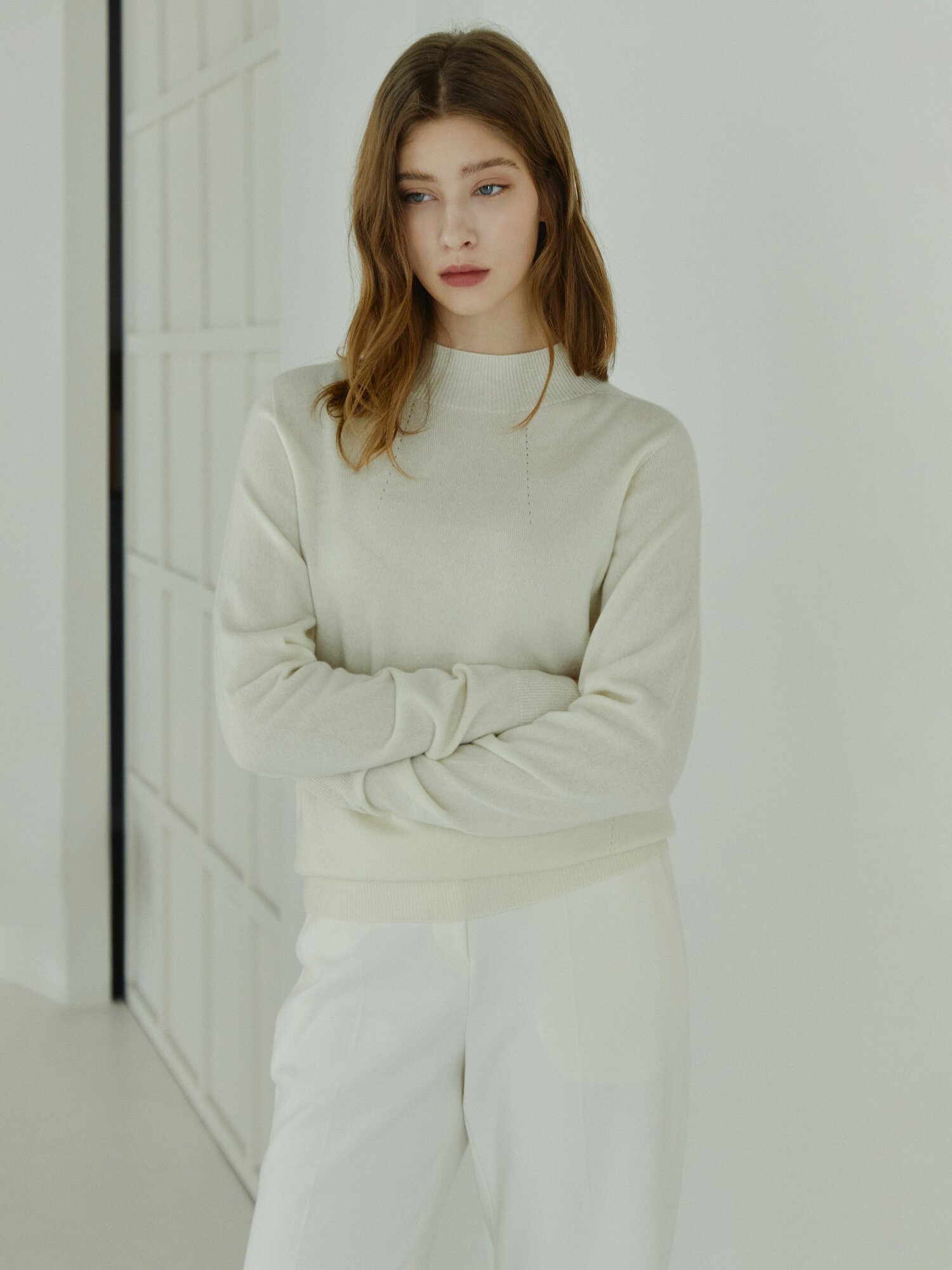 울 캐시미어 미들넥 풀오버 니트 (IVORY)