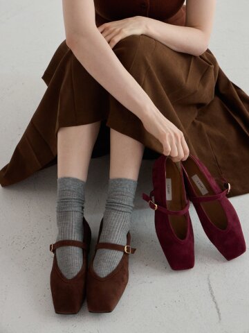 bruni maryjane flat  suede brown