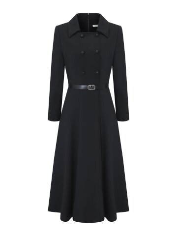 더블 버튼 칼라 플레어 원피스 