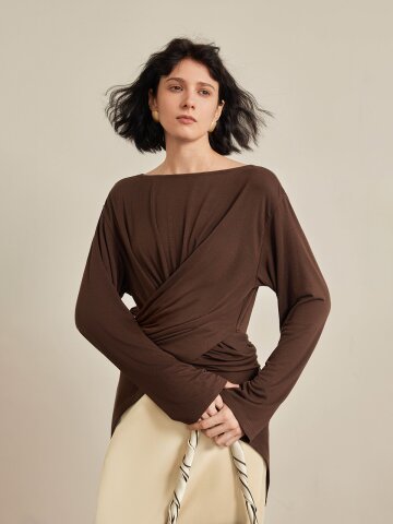 YY_Cross-wrap waist long top