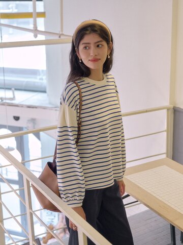 SR_Round neck contrast striped top