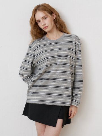 루즈핏 멀티스트라이프 티셔츠 GREY