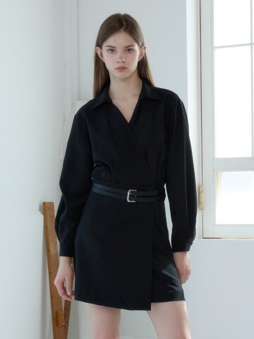 BUTTON WRAP DRESS_BLACK