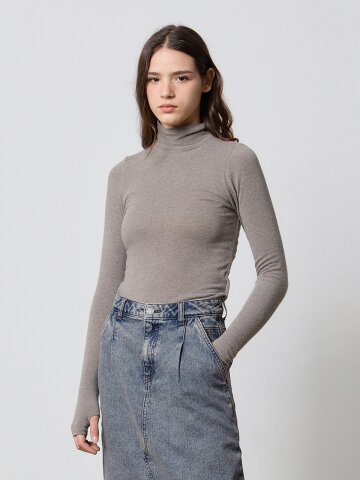 WARMER ANGORA HIGH NECK TOP BROWN F5