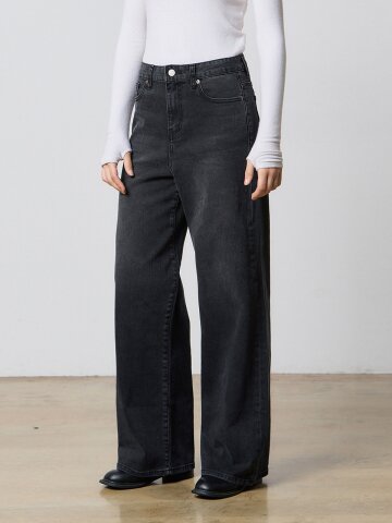 DENIM WIDE STRAIGHT PANTS WASHING BLACK F5