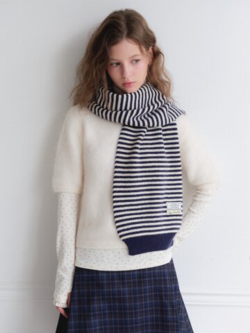 STRAW STRIPE MUFFLER [ NAVY / IVORY ] [M006NI]