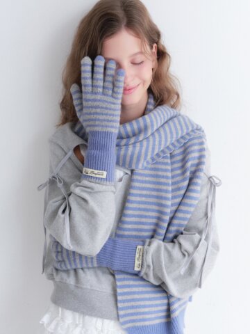 STRAW STRIPE LONG GLOVES [ BLUE / GRAY ] [G005BG]