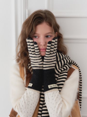 STRAW STRIPE LONG GLOVES [ CREAM / NIGHT ] [G005CN]