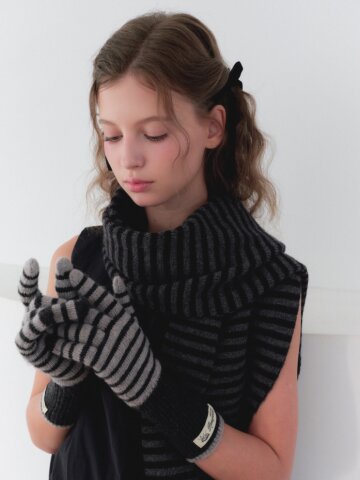 STRAW STRIPE LONG GLOVES [ CHARCOAL / GRAY ] [G005NG]