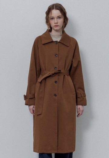 MODERN SINGLE TRENCH COAT + SHOULDER BAG SET_BROWN