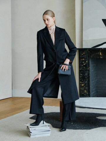 캐시미어 피크드 칼라 싱글 코트 