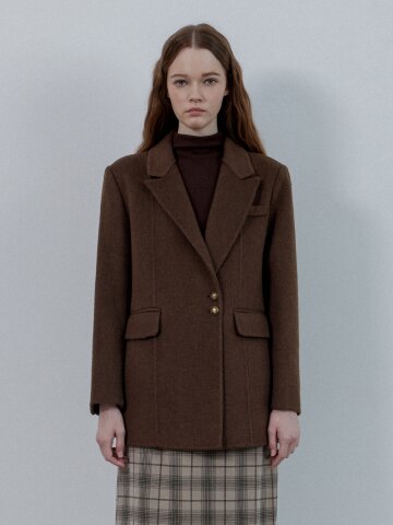 WOOL TEXTURE JACKET + BELT SET_BROWN