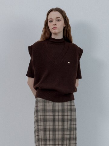 MODERN LOOSE FIT V-NECK KNIT VEST_BROWN