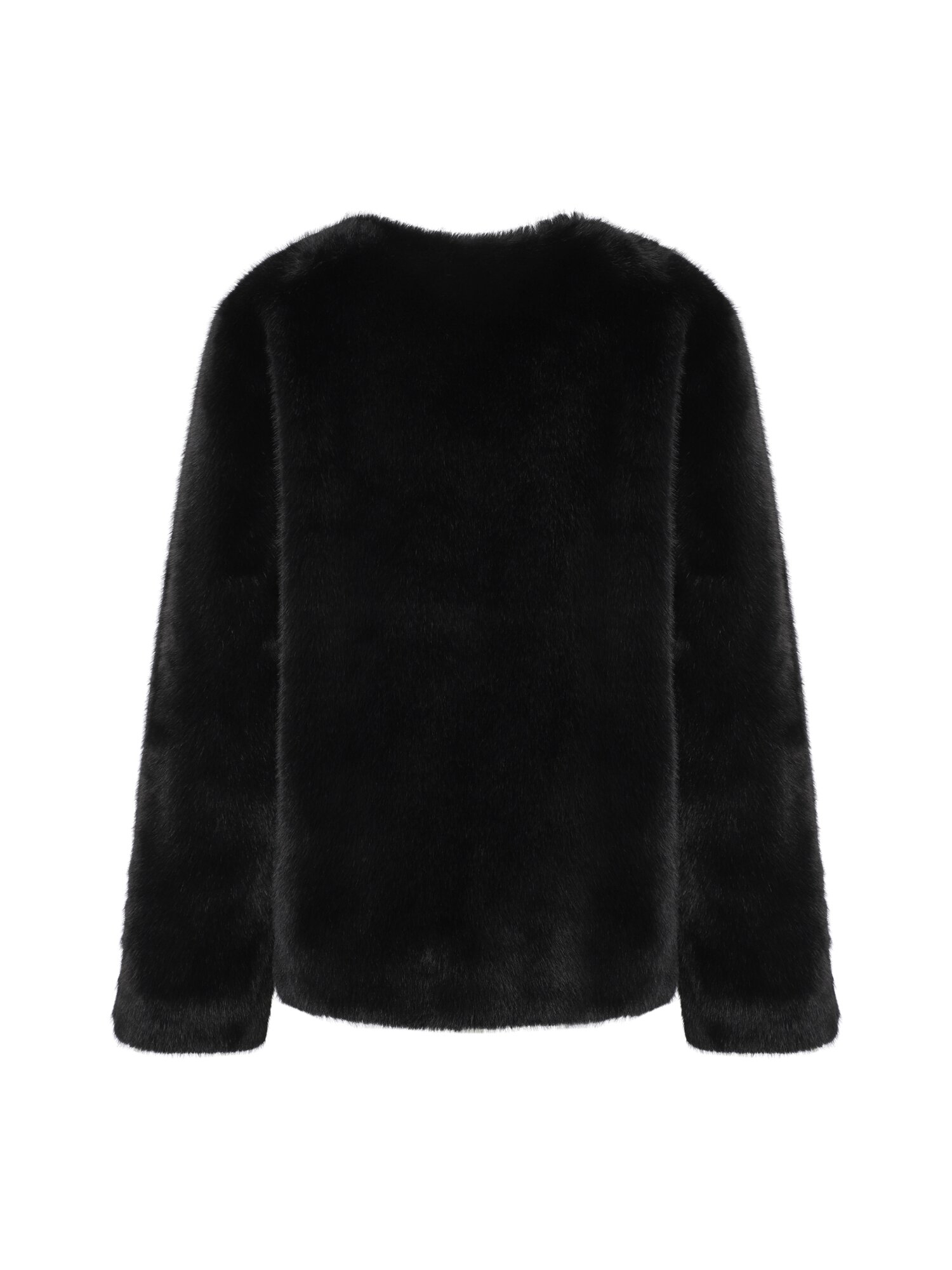 라운드넥 골드 버튼 페이크 퍼 무스탕 재킷 (BLACK)