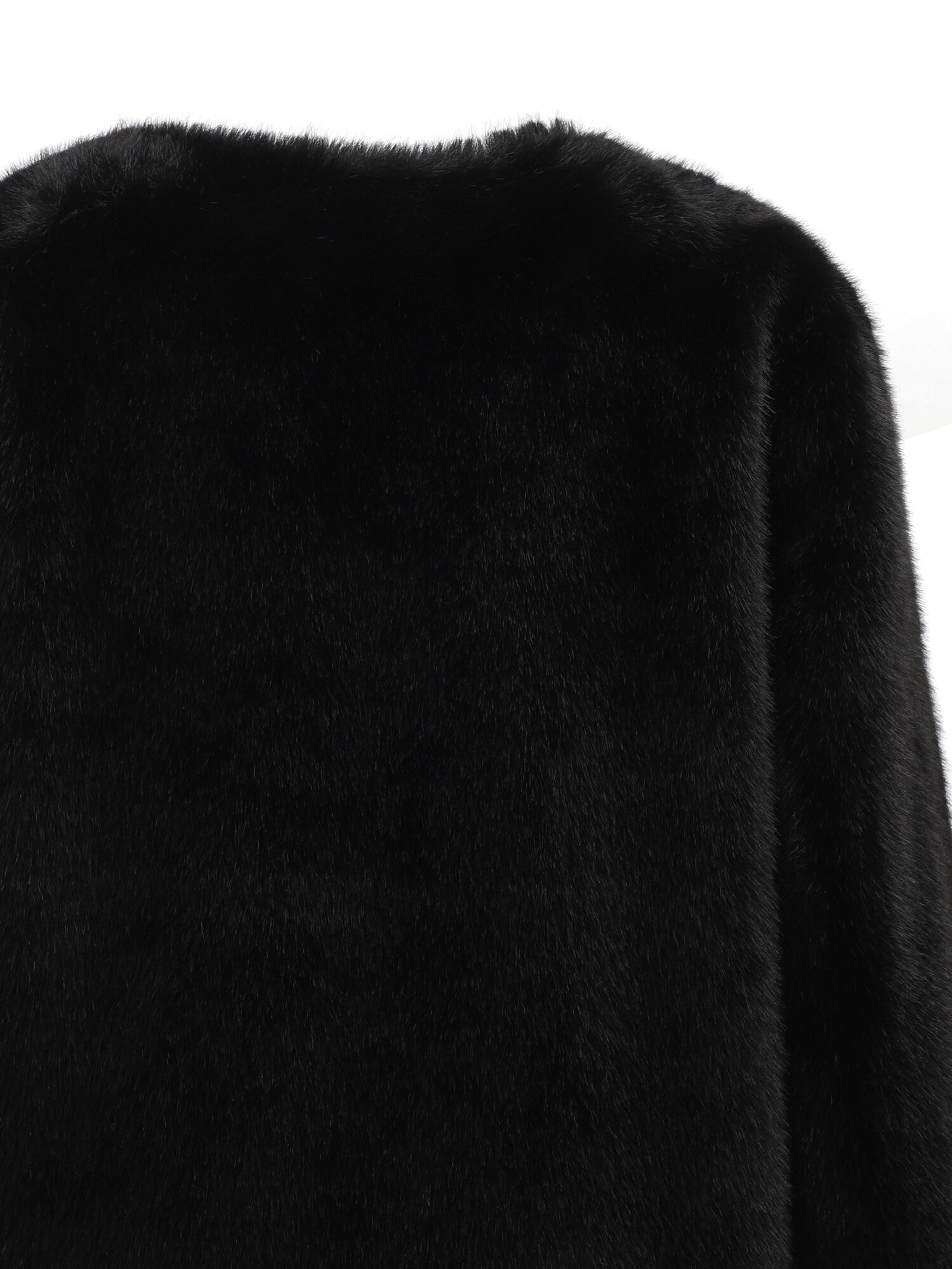 라운드넥 골드 버튼 페이크 퍼 무스탕 재킷 (BLACK)