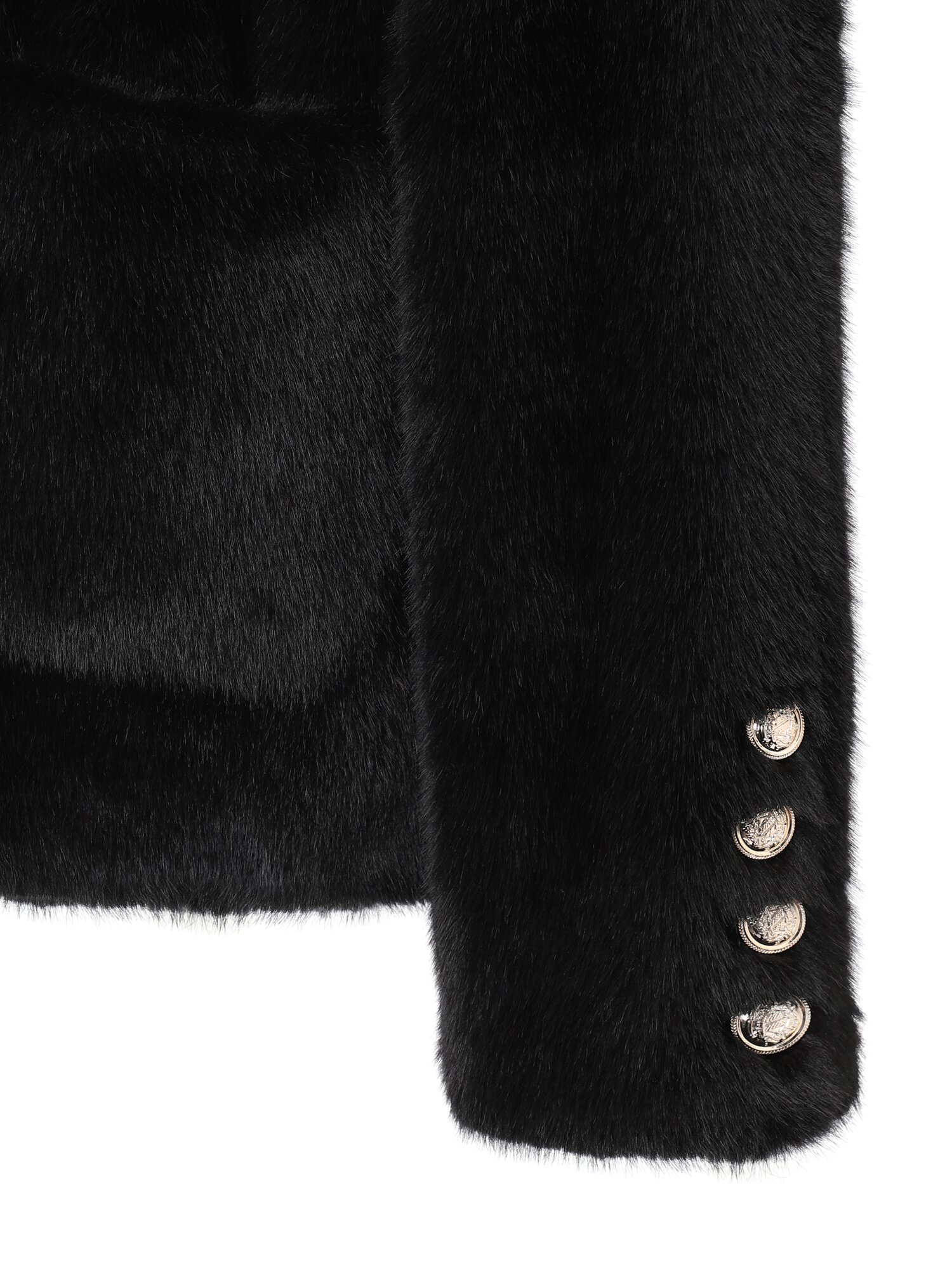 라운드넥 골드 버튼 페이크 퍼 무스탕 재킷 (BLACK)