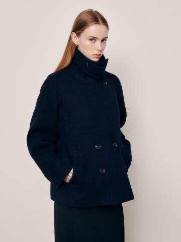 클래식 하이넥 더블 숏 코트 