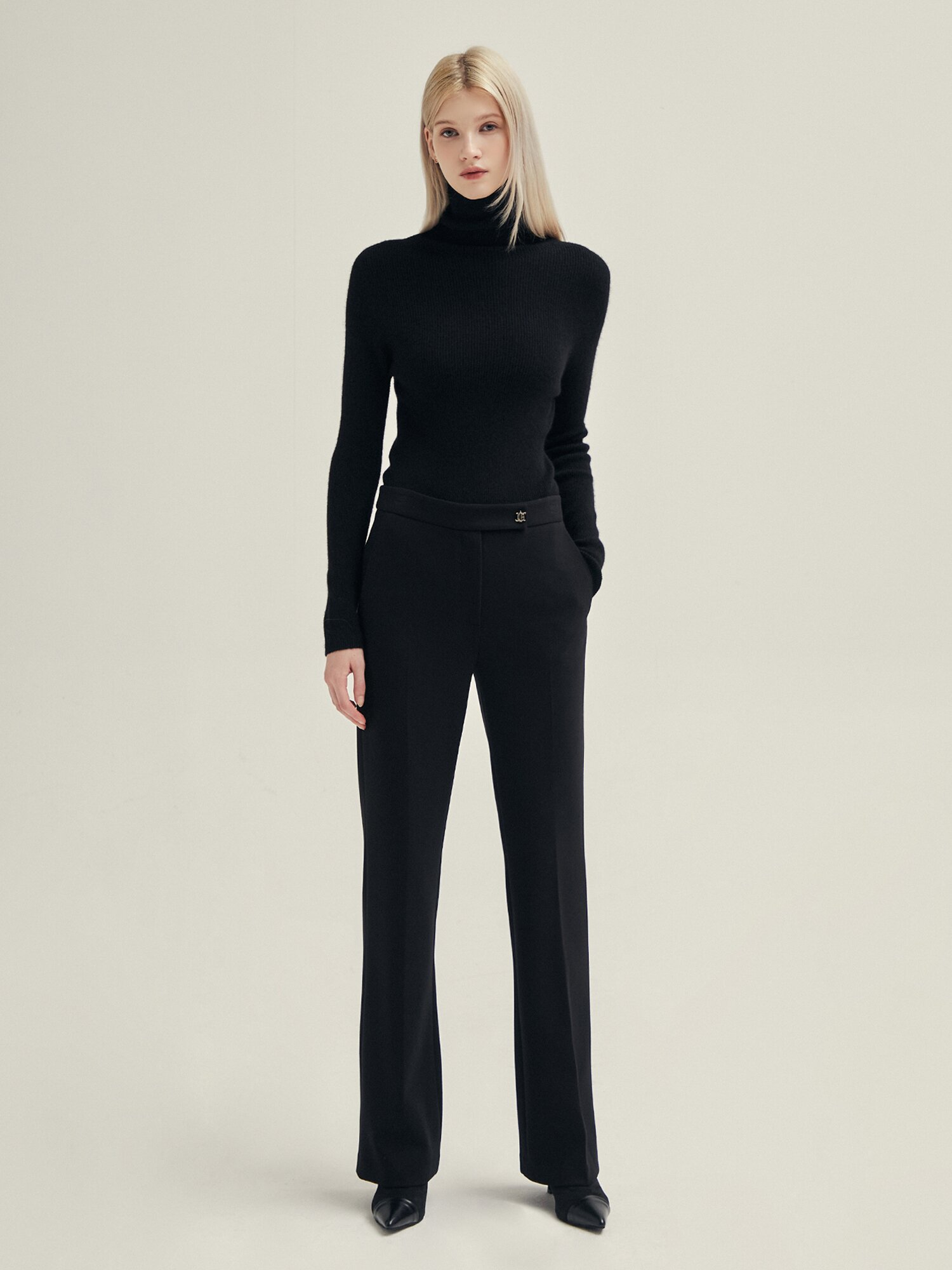 캐시미어 골지 폴라넥 풀오버 니트 (BLACK)