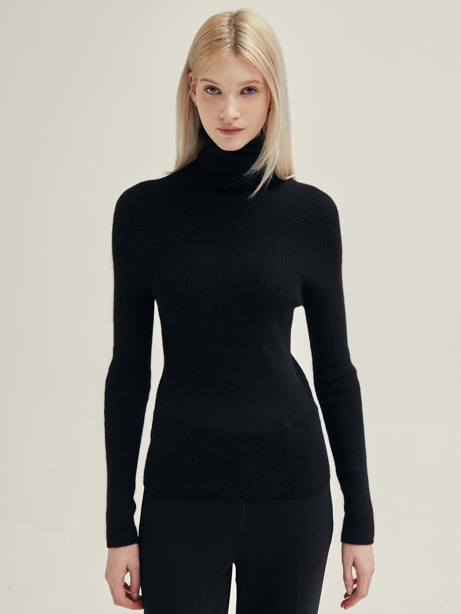 캐시미어 골지 폴라넥 풀오버 니트 (BLACK)