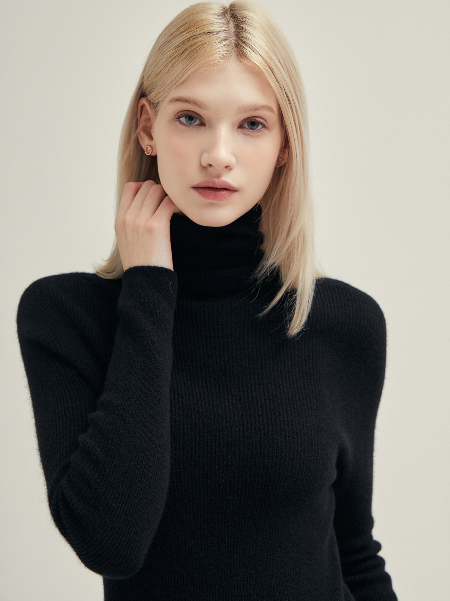 캐시미어 골지 폴라넥 풀오버 니트 (BLACK)