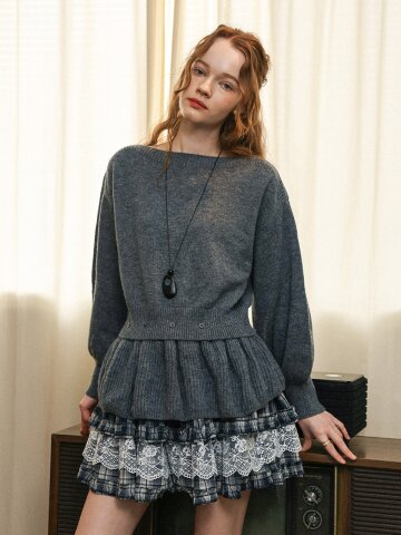 DD_Knitted skirt hem top_GRAY