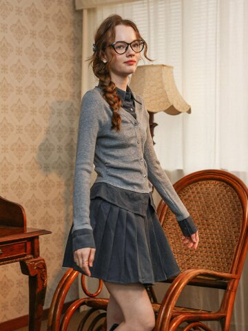 DD_Fake two-piece knit and skirt set_GRAY