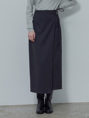 SIDE WRAP LONG SKIRT_GREY