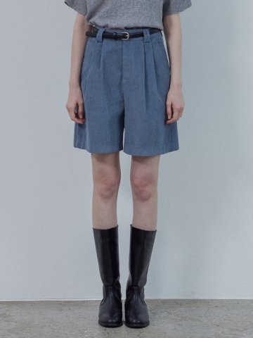 [바바단독/한정수량]PINTUCK CORDUROY HALF PANTS + BELT SET_DEEP BLUE