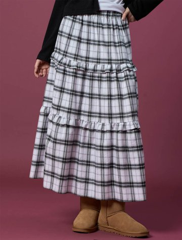기모 도톰 캉캉 체크 플레어 밴딩 롱스커트 [WHITE] 가을 겨울 ver.