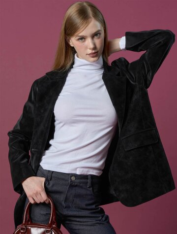 스웨이드 누벅 오버핏 데일리 가죽 자켓 블레이저 [BLACK]